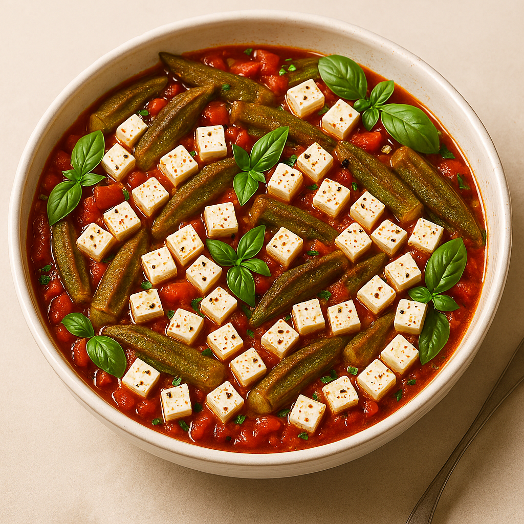 Okras in tomato sauce with white cheese